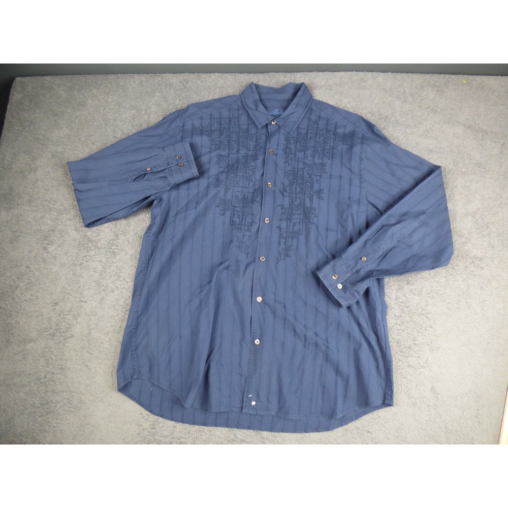 Tommy Bahama Mens Blue Embroidered Long Sleeve Button Down Cotton Shirt Large - Picture 7 of 11